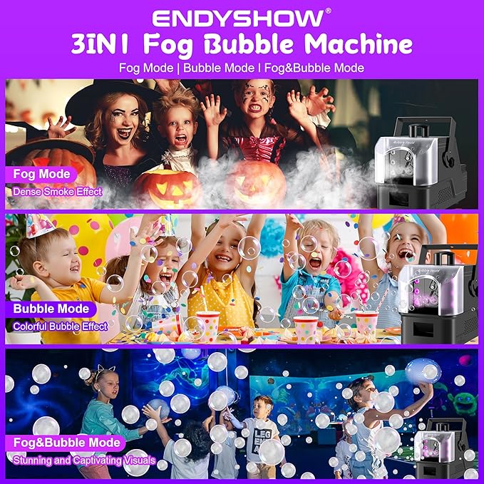 Fog Bubble Machine,900W 3IN1 Smoke Bubble Machine Maker with 6 Dynamic RGB LED Lighting Effect Remote&LED Display Control for Halloween Indoor&Outdoor Parties Birthday Wedding Show Stage