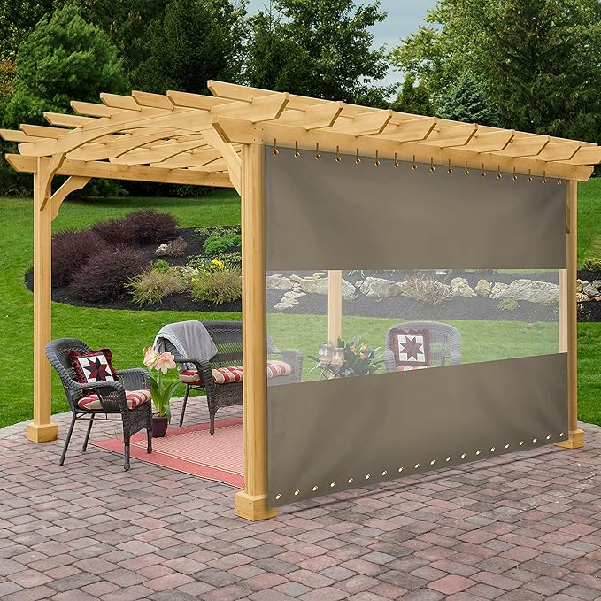 Covers & all Outdoor Clear Panel Curtain, 12 oz Vinyl Outdor Curtains for Patio, Waterproof & Weather Resistant Tarp with Brass Grommets for Pergola, Porch, Gazebos, Balcony (9' H x 8' W feet, Beige)