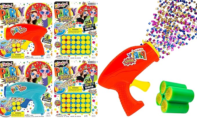 JA-RU Confetti Poppers for Kids with Refills (2 Confetti Gun & 56 Shots) Colorful Party Poppers Confetti Shooters, Party Favors for Wedding, Birthday & New Year’s Eve. 955-2-956-2s
