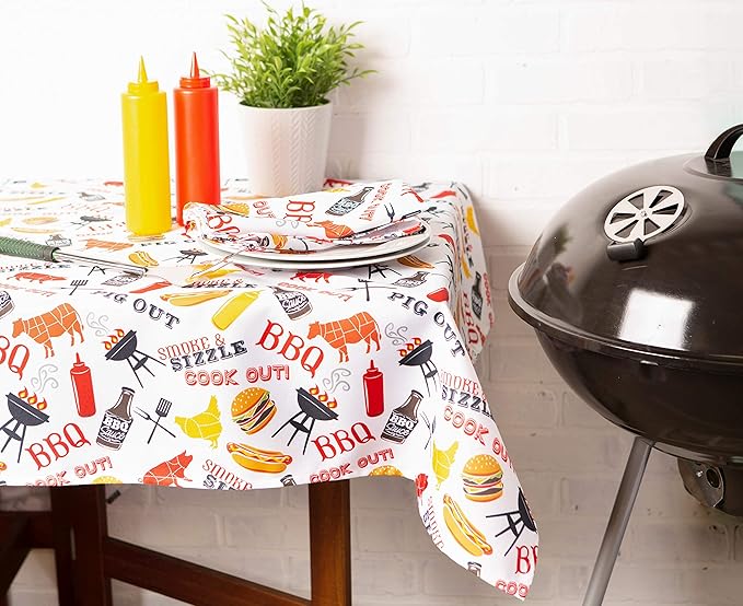 DII Outdoor Tabletop Collection, Stain Resistant & Waterproof, 60" Round w/Zipper, Barbeque