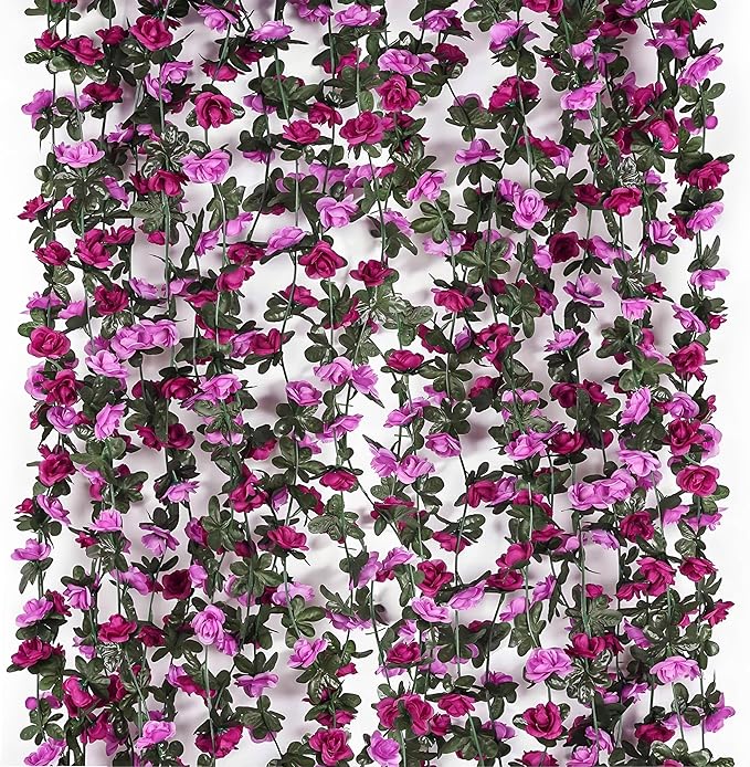 Miracliy 9Pcs 74FT Purple Flower Garland Artificial Rose Arch Vines Fake Spring Floral Garland for Flower Wall Backdrop Wedding Mothers Day Garden Tea Party Decoration