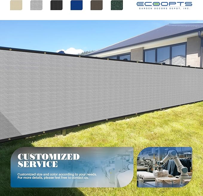 ECOOPTS 4'x52' Privacy Fence Screen Windscreen with Copper Grommets, Fit for Commercial Fence and Residential Garden Outdoor 90% UV Blockage, Cable Zip Ties Included (Gray)