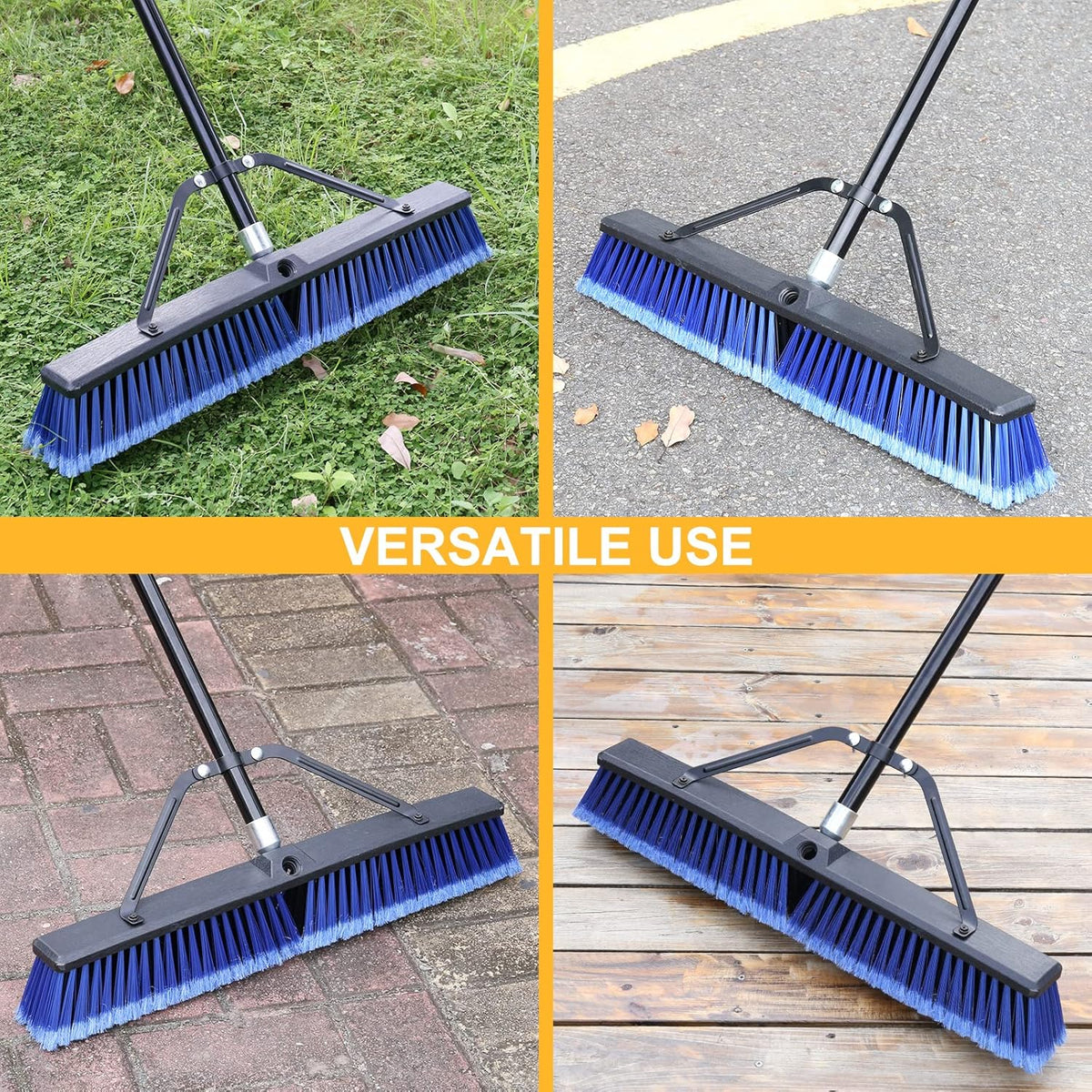 24 inches Push Broom Outdoor for Deck Driveway Garage Yard Patio Concrete Floor Cleaning-Blue-2 Pack