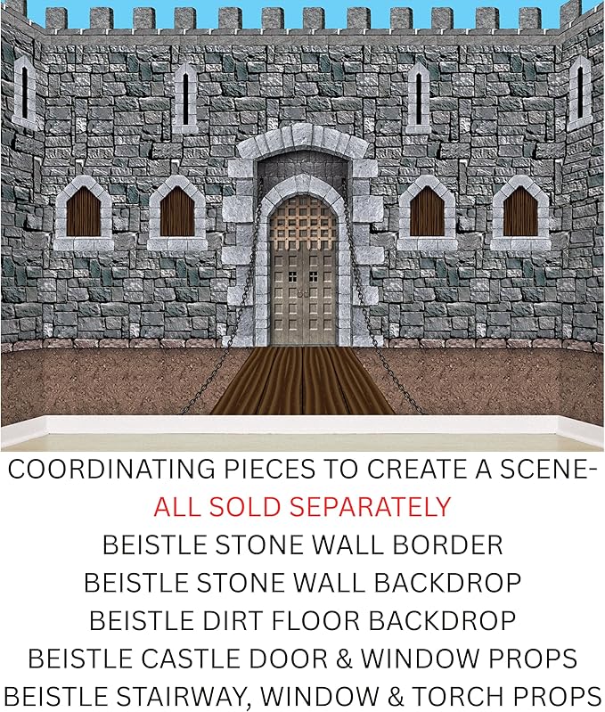 Beistle Brick Stone Wall Backdrops, 4’ x 30’, 2 Pack – Medieval Party Decorations, Medieval Decor Background, Photo Backdrop, Easy to Adhere Wall Covering, Stone Backdrop, Halloween Party Decorations