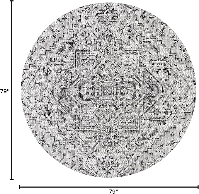 JONATHAN Y Boho Medallion Indoor Outdoor Round Area Rug 6 Ft Black/Gray, Estrella Textured Weave for Backyard, Patio, Porch, Easy-Cleaning, High Traffic, Pet-Friendly, Non-Shedding (SMB105D-6R)