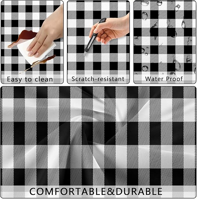 Picnic Table Cover with Bench Covers, Black and White Checkered Waterproof and Windproof, Fitted Tablecloth Cover with Elastic Edge, for Outdoor, Garden, Camping, 3 Pieces Set, 30x96 Inch