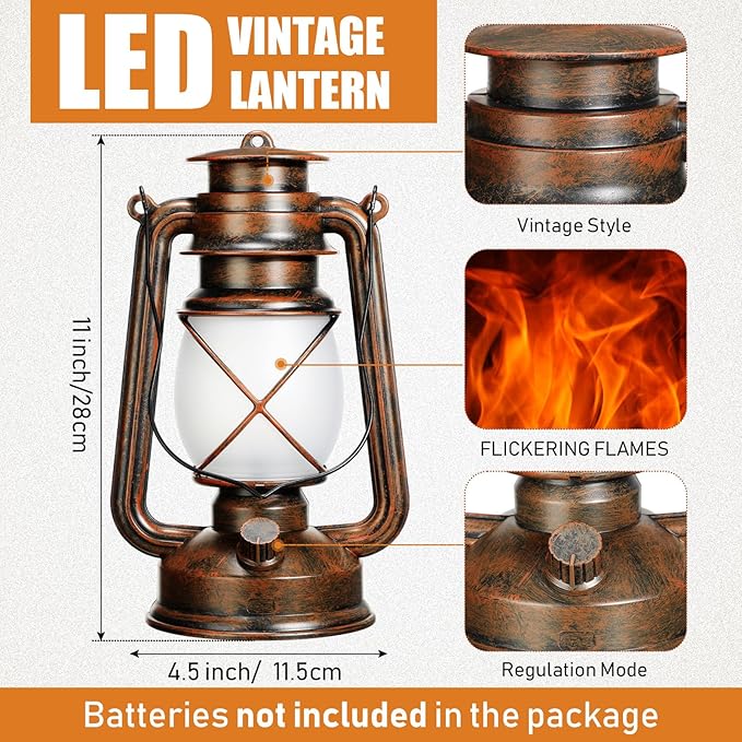 Retisee Vintage LED Lantern Battery Powered Camping Lamp Indoor Outdoor Hanging Lantern Flickering Fire Lamps with Remote Control for Patio Yard Door Front Decor(6 Pcs)
