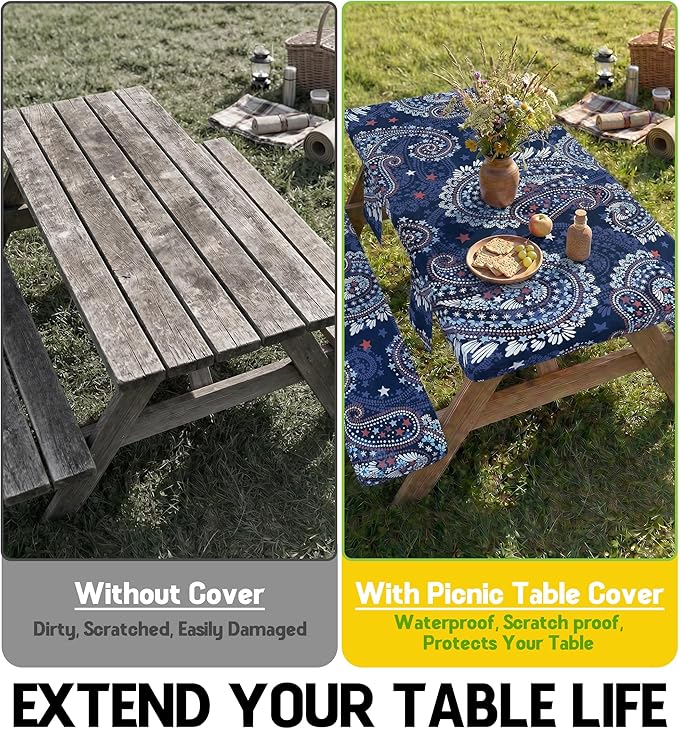 Picnic Table Cover with Bench Covers Tablecloth Table Cloth Camping Gifts for 30th 40th 50th 55th 60th 70th 80th 45th 65th 75th 40 50 55 60 65 70 Year Old Camper RV Owner Camping Lovers Men Women