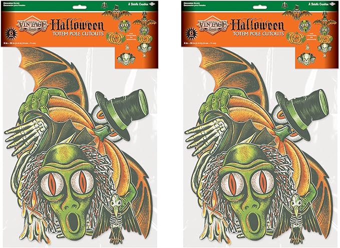 Beistle Vintage Halloween Totem Pole Cutouts 12 Piece, 6"-28", Multicolored