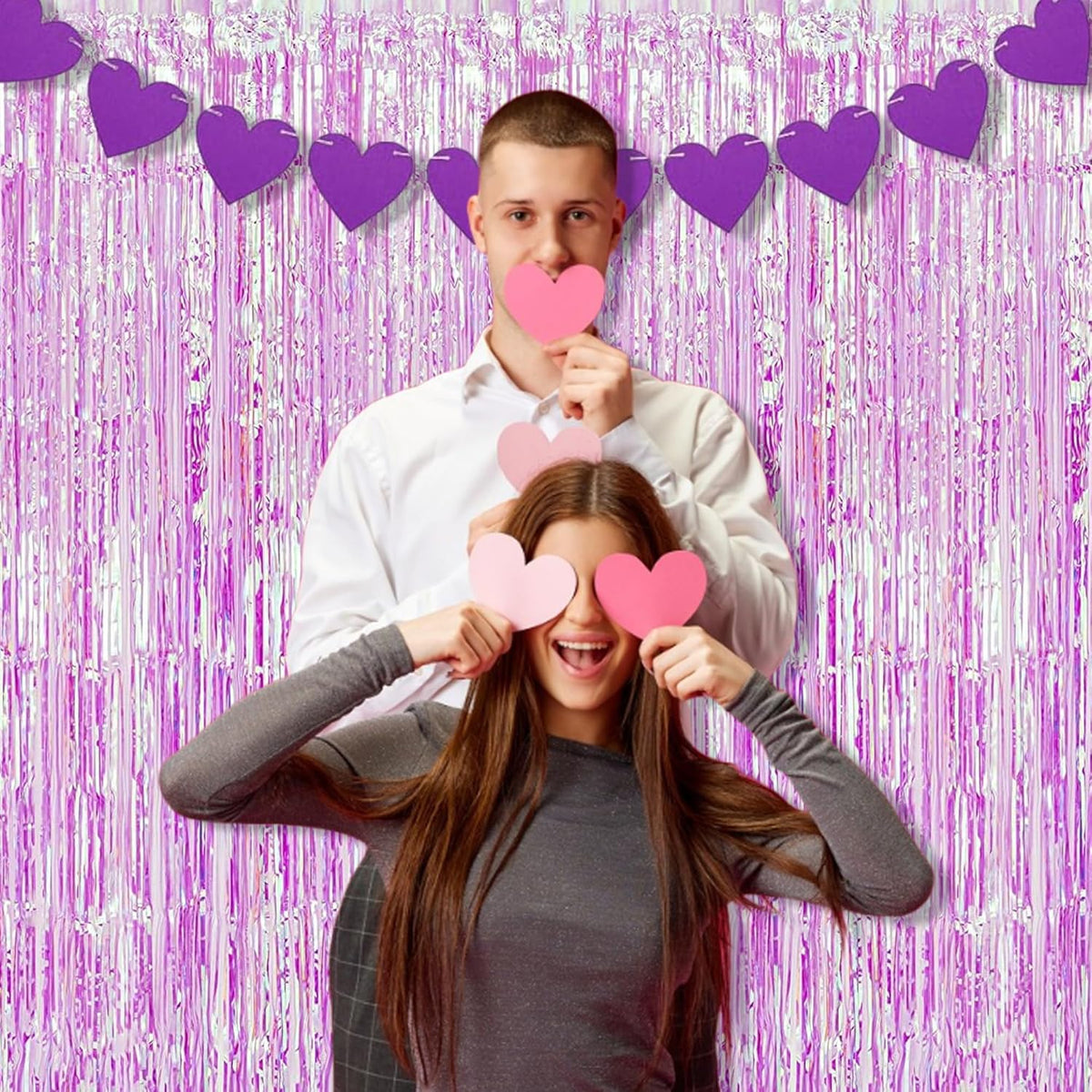 Braveshine Clear Purple Party Decorations Iridescent Foil Curtain - 2 Pack 3.2 x 6.5 ft Holographic Tinsel Backdrop Party Streamers Curtains for