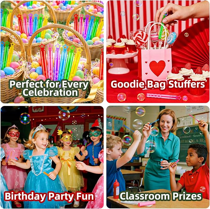 100 Pack Mini Star Bubble Wands Bulk – More Bubbles with Extra Holes, Party Favors for Kids Ages 3+, Classroom Prizes & Goodie Bag Stuffers