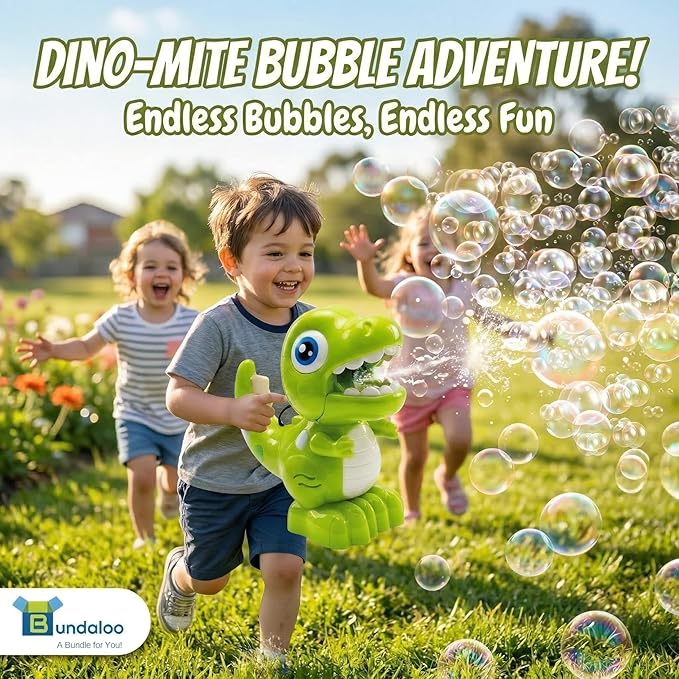 Dino Bubble Blower for Kids, Automatic Bubble Machine with Lights & Sounds, Includes 2 Bottles of Bubble Solution & Funnel, Fun Dinosaur Bubble Toy for Toddlers & Kids Ages 3+