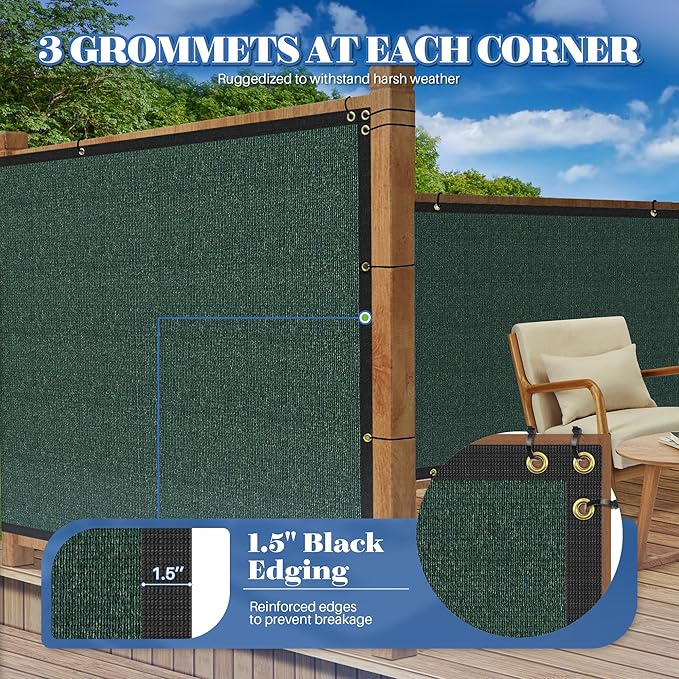 ECOOPTS 4'x283' Privacy Fence Screen Windscreen with Copper Grommets, Fit for Commercial Fence and Residential Garden Outdoor 90% UV Blockage, Cable Zip Ties Included (Green)