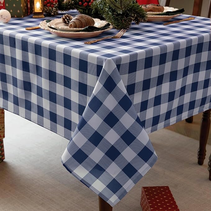 Classic Gingham Plaid Tablecloth Fabric - Rectangular 58x102 Inch Water Resistant Checked Table Cloth for Indoor/Outdoor Use - Table Cover for Kitchen, Picnics, Gardens, and Parties