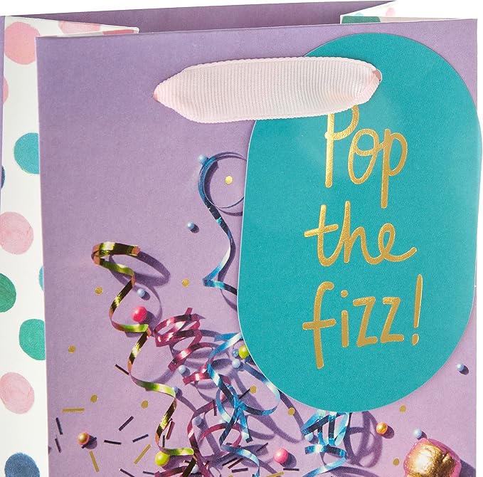 Hallmark Multi Occasion Gift Wrap and Card Bundle - 1 Bottle Bag, 3 Gold Tissue Paper Sheets and 1 Blank Card in Contemporary Designs