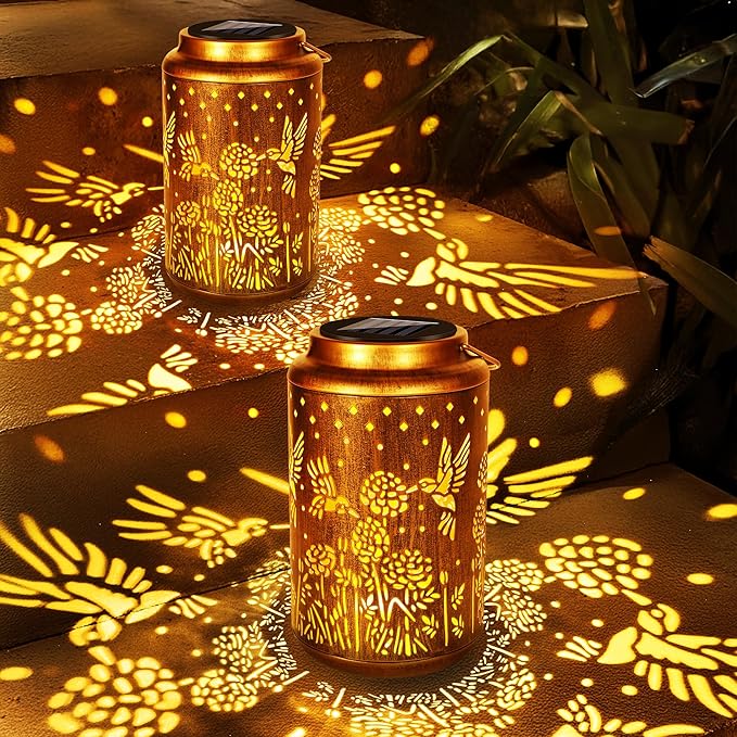 Brizled Hummingbird Solar Lanterns, Outdoor LED Hanging Solar Lights, Warm White Garden Tabletop Lantern Light, Mother's Day Birthday Decorative Gifts for Mom Grandma Women, for Patio Balcony Path