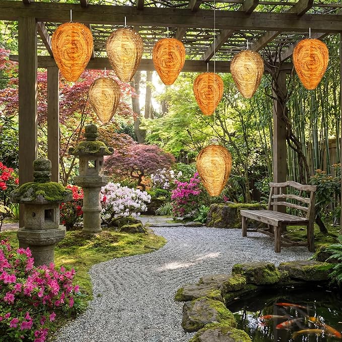 Honoson 5 Pcs Waterproof Hanging Lantern for Home Garden Yard Outdoors (Orange,Sandy Brown)