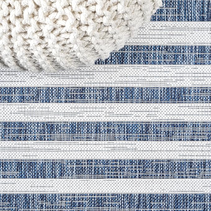 JONATHAN Y Offset Stripe Indoor Outdoor Area Rug 3X5 Blue/Ivory, Sukie Modern for Backyard, Patio, Porch, Easy-Cleaning, High Traffic, Pet-Friendly, Non-Shedding (SMB133D-3)