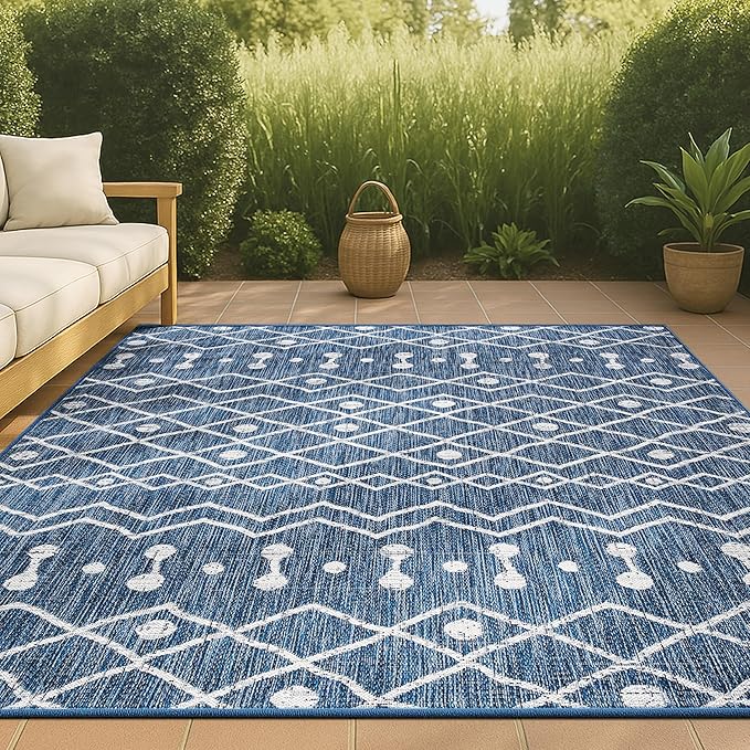 JONATHAN Y Tribal Bohemian Indoor Outdoor Area Rug 3X5 Blue/Ivory, Nokat for Backyard, Patio, Porch, Easy-Cleaning, High Traffic, Pet-Friendly, Non-Shedding (SMB131C-3)