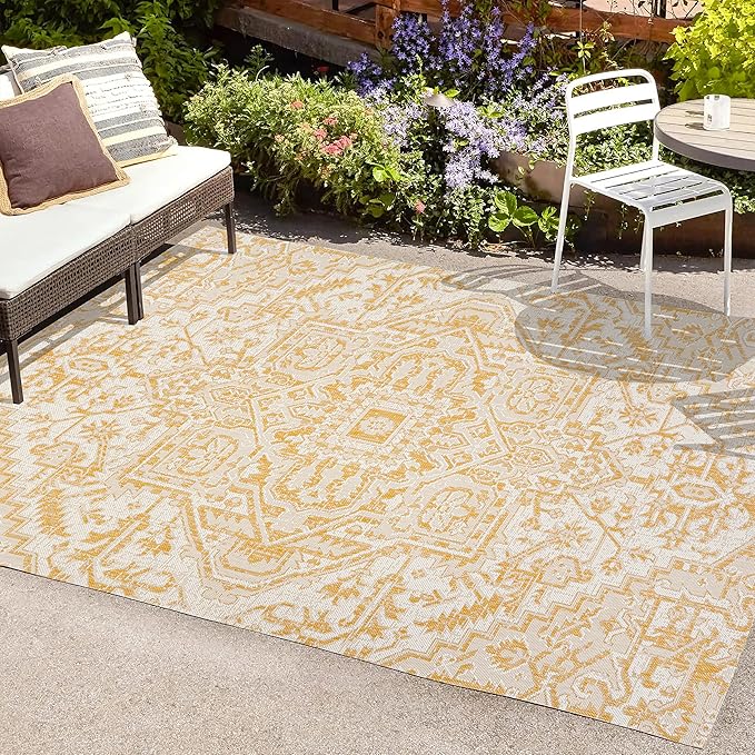 JONATHAN Y Boho Medallion Indoor Outdoor Area Rug 8X10 Cream/Yellow, Estrella Textured Weave for Backyard, Patio, Porch, Easy-Cleaning, High Traffic, Pet-Friendly, Non-Shedding (SMB105H-8)