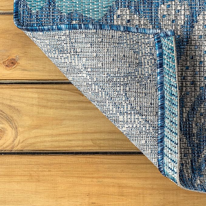 JONATHAN Y Floral Textured Weave Indoor Outdoor Round Area Rug 5 Ft Navy/Aqua, Zinnia Modern for Backyard, Patio, Porch, Easy-Cleaning, High Traffic, Pet-Friendly, Non-Shedding (SMB110C-5R)