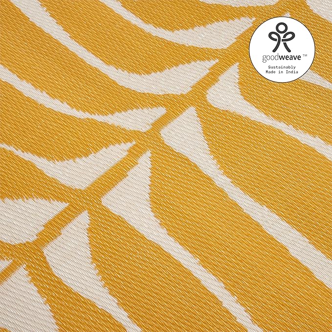 Fab Habitat Tropical Botanical Floral Outdoor Rug - Waterproof, Crease-Free Fade Resistant, Reversible - Recycled Plastic - Patio Porch Balcony Deck Yard Garden - Hilo Honey - 5x8 ft