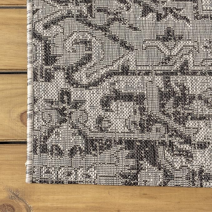 JONATHAN Y Boho Medallion Indoor Outdoor Square Area Rug 3X3 Black/Gray, Estrella Textured Weave for Backyard, Patio, Porch, Easy-Cleaning, High Traffic, Pet-Friendly, Non-Shedding (SMB105D-3SQ)