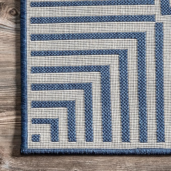 Nuloom Asha Navy/Ivory, 8' Round, Casual, Striped Border, Soft and Cozy, High Traffic, Stain Resistant, Easy Clean, Durable Area Rug for Indoor/Outdoor Patio, Deck, Porch, Garden, Courtyard