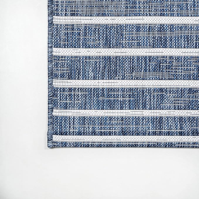 JONATHAN Y Offset Stripe Indoor Outdoor Area Rug 3X5 Blue/Ivory, Sukie Modern for Backyard, Patio, Porch, Easy-Cleaning, High Traffic, Pet-Friendly, Non-Shedding (SMB133D-3)