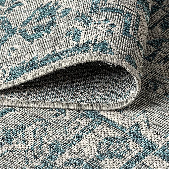 JONATHAN Y Boho Medallion Indoor Outdoor Round Area Rug 5 Ft Teal/Gray, Estrella Textured Weave for Backyard, Patio, Porch, Easy-Cleaning, High Traffic, Pet-Friendly, Non-Shedding (SMB105C-5R)