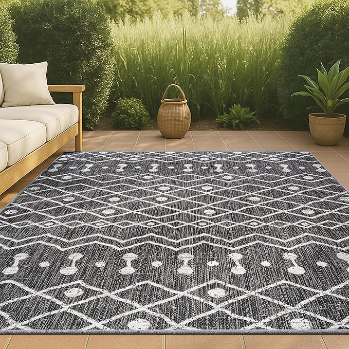JONATHAN Y Tribal Bohemian Indoor Outdoor Area Rug 3X5 Black/Ivory, Nokat for Backyard, Patio, Porch, Easy-Cleaning, High Traffic, Pet-Friendly, Non-Shedding (SMB131E-3)