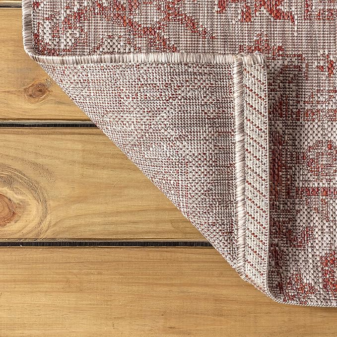 JONATHAN Y Boho Medallion Indoor Outdoor Octagon Area Rug 8 Ft Red/Taupe, Estrella Textured Weave for Backyard, Patio, Porch, Easy-Cleaning, High Traffic, Pet-Friendly, Non-Shedding (SMB105A-8TGN)