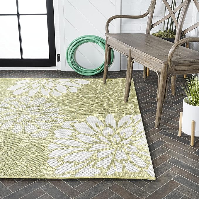 JONATHAN Y Floral Textured Weave Indoor Outdoor Area Rug 9X12 Green/Cream, Zinnia Modern for Backyard, Patio, Porch, Easy-Cleaning, High Traffic, Pet-Friendly, Non-Shedding (SMB110H-9)