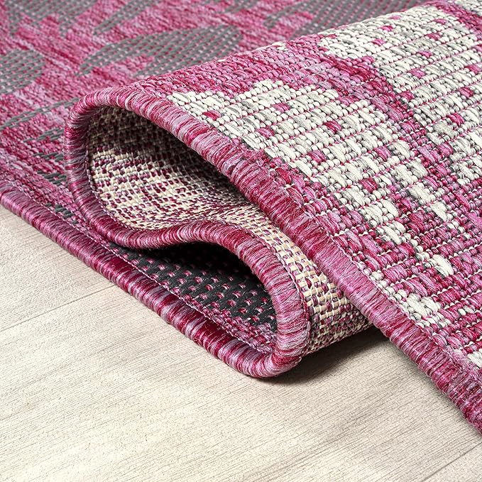 JONATHAN Y Floral Textured Weave Indoor Outdoor Area Rug 4X6 Fuchsia/Light Gray, Zinnia Modern for Backyard, Patio, Porch, Easy-Cleaning, High Traffic, Pet-Friendly, Non-Shedding (SMB110F-4)