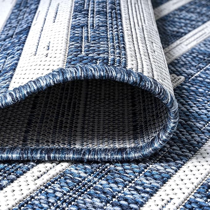 JONATHAN Y Offset Stripe Indoor Outdoor Area Rug 3X5 Blue/Ivory, Sukie Modern for Backyard, Patio, Porch, Easy-Cleaning, High Traffic, Pet-Friendly, Non-Shedding (SMB133D-3)