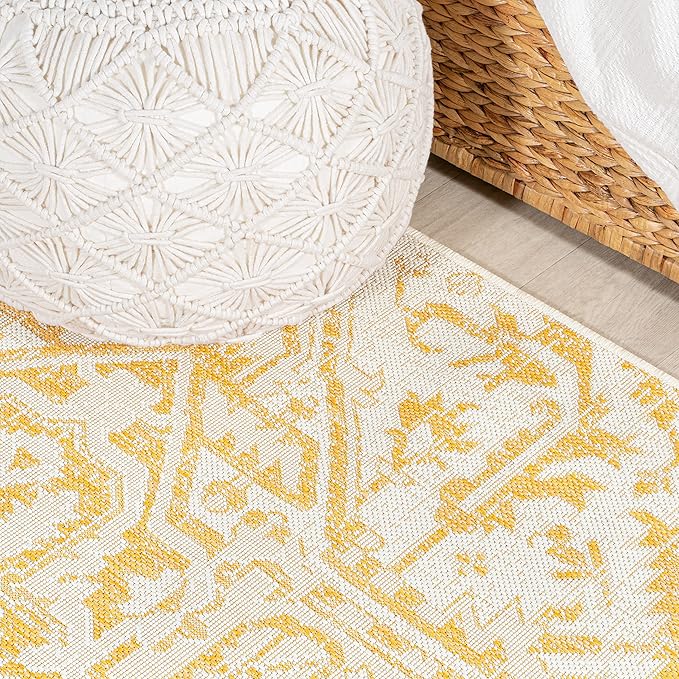 JONATHAN Y Boho Medallion Indoor Outdoor Area Rug 9X12 Cream/Yellow, Estrella Textured Weave for Backyard, Patio, Porch, Easy-Cleaning, High Traffic, Pet-Friendly, Non-Shedding (SMB105H-9)