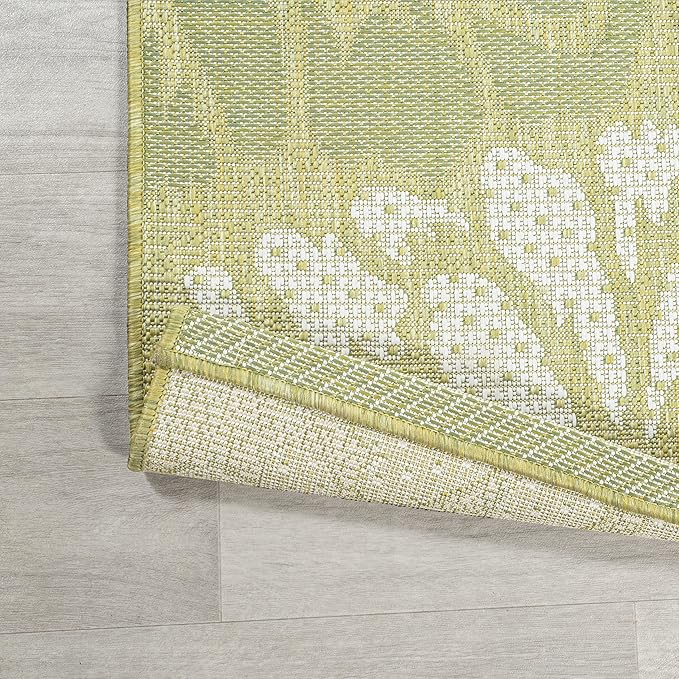 JONATHAN Y Floral Textured Weave Indoor Outdoor Area Rug 9X12 Green/Cream, Zinnia Modern for Backyard, Patio, Porch, Easy-Cleaning, High Traffic, Pet-Friendly, Non-Shedding (SMB110H-9)
