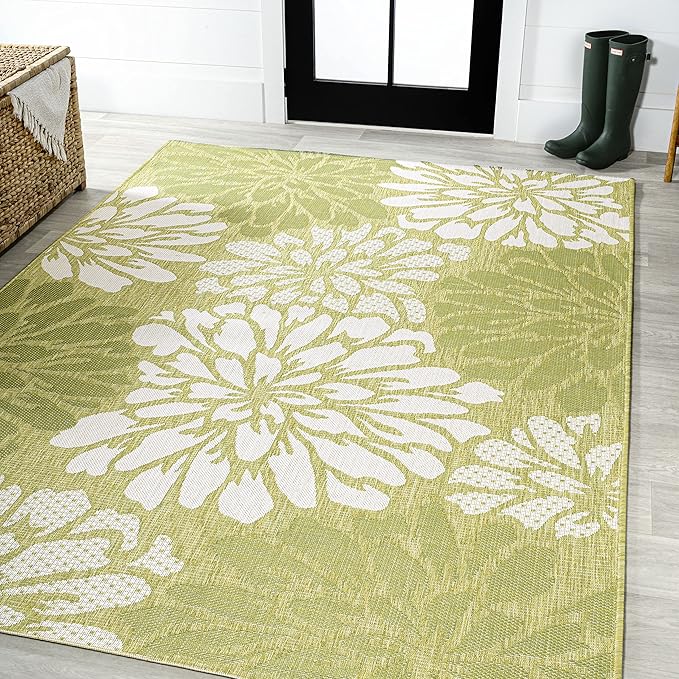 JONATHAN Y Floral Textured Weave Indoor Outdoor Area Rug 9X12 Green/Cream, Zinnia Modern for Backyard, Patio, Porch, Easy-Cleaning, High Traffic, Pet-Friendly, Non-Shedding (SMB110H-9)