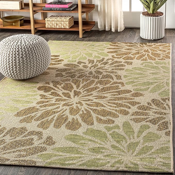 JONATHAN Y Floral Textured Weave Indoor Outdoor Area Rug 3X5 Sage/Brown, Zinnia Modern for Backyard, Patio, Porch, Easy-Cleaning, High Traffic, Pet-Friendly, Non-Shedding (SMB110A-3)