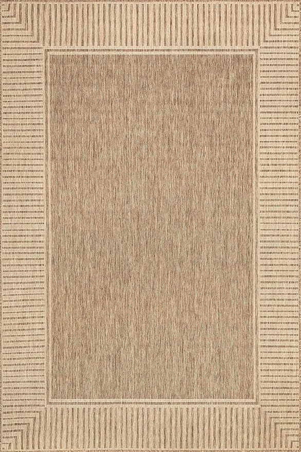 Nuloom Asha Light Brown/Ivory, 2' x 3', Casual, Striped Border, Soft and Cozy, High Traffic, Stain Resistant, Easy Clean, Durable Area Rug for Indoor/Outdoor Patio, Deck, Porch, Garden, Courtyard