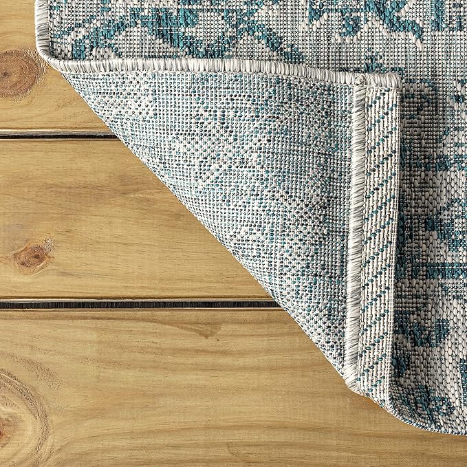 JONATHAN Y Boho Medallion Indoor Outdoor Runner Rug 2X8 Teal/Gray, Estrella Textured Weave for Backyard, Patio, Porch, Easy-Cleaning, High Traffic, Pet-Friendly, Non-Shedding (SMB105C-28)