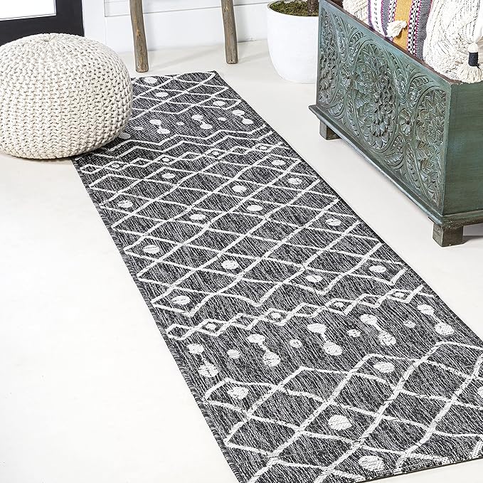 JONATHAN Y Tribal Bohemian Indoor Outdoor Runner Rug 2X8 Black/Ivory, Nokat for Backyard, Patio, Porch, Easy-Cleaning, High Traffic, Pet-Friendly, Non-Shedding (SMB131E-28)