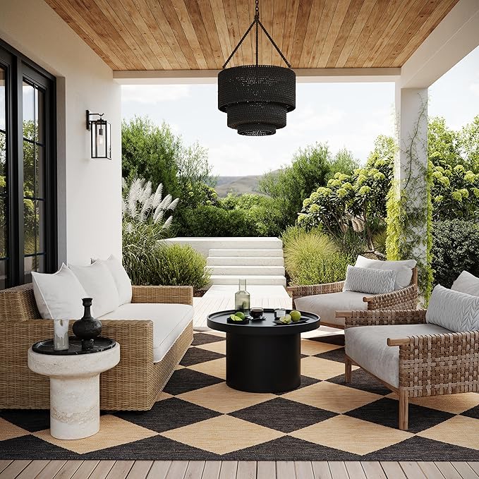 Nuloom Outdoor Performance Collection Sabina Dark Grey/Ivory, 6'7" Square, Soft, High Traffic, Stain Resistant, Easy Clean, Durable Area Rug for Indoor/Outdoor Patio, Deck, Porch, Garden, Courtyard