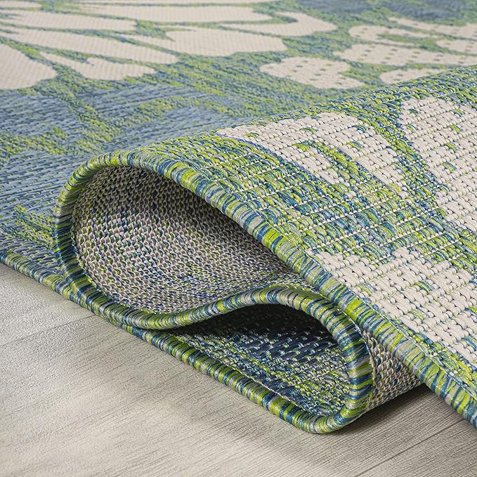 JONATHAN Y Floral Textured Weave Indoor Outdoor Square Area Rug 4X4 Cream/Green, Zinnia Modern for Backyard, Patio, Porch, Easy-Cleaning, High Traffic, Pet-Friendly, Non-Shedding (SMB110D-4SQ)