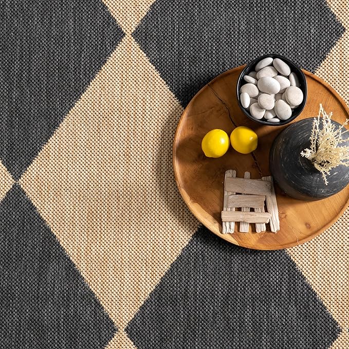 Nuloom Outdoor Performance Collection Sabina Dark Grey/Ivory, 6'7" Square, Soft, High Traffic, Stain Resistant, Easy Clean, Durable Area Rug for Indoor/Outdoor Patio, Deck, Porch, Garden, Courtyard