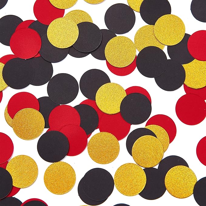 Red Black Gold Paper Table confetti, Circle Dots Glitter Party Table Confetti for Wedding Baby Shower Birthday Party Decoration Suppiles Table Decoration 200pc 1.2 Inch