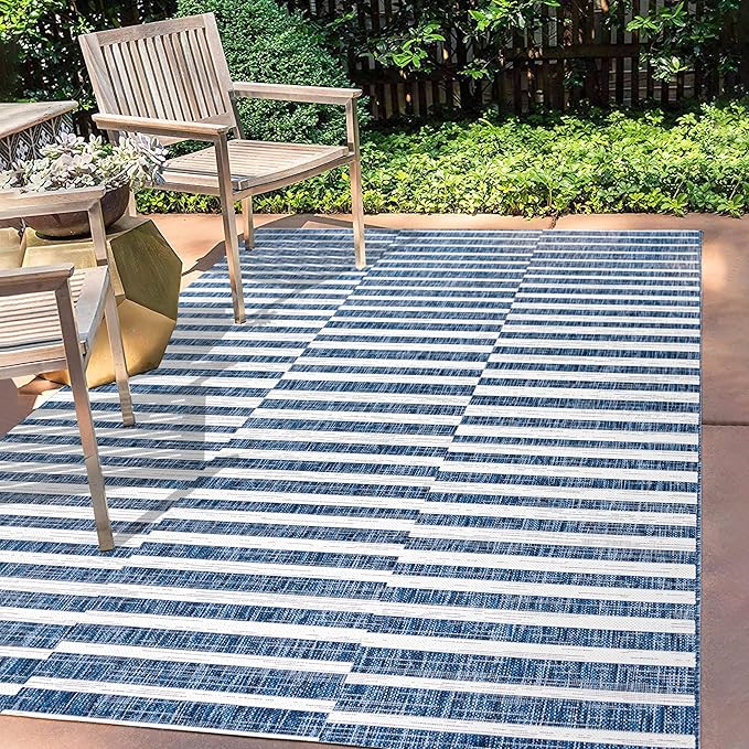 JONATHAN Y Offset Stripe Indoor Outdoor Area Rug 3X5 Blue/Ivory, Sukie Modern for Backyard, Patio, Porch, Easy-Cleaning, High Traffic, Pet-Friendly, Non-Shedding (SMB133D-3)