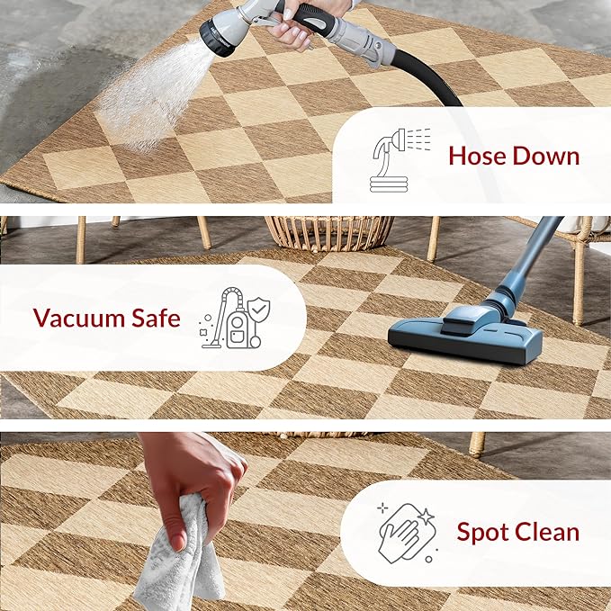 nuLOOM Outdoor Performance Collection Sabina Brown/Ivory, 6'7" x 9', Soft, High Traffic, Stain Resistant, Easy Clean, Durable Area Rug for Indoor/Outdoor Patio, Deck, Porch, Garden, Courtyard