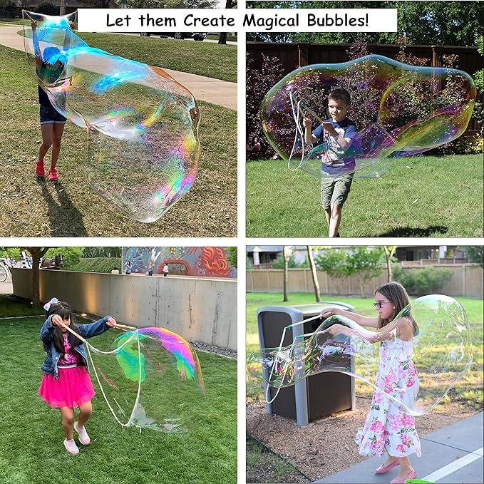 Bubbleventi Giant Bubble Kit | Made in USA | Includes 2 Wooden Wands, a Tips and Tricks Booklet, and 1 Bubble Mix - Makes 4 Gallons of Big Bubble Solution |Use at Birthdays and Family Fun