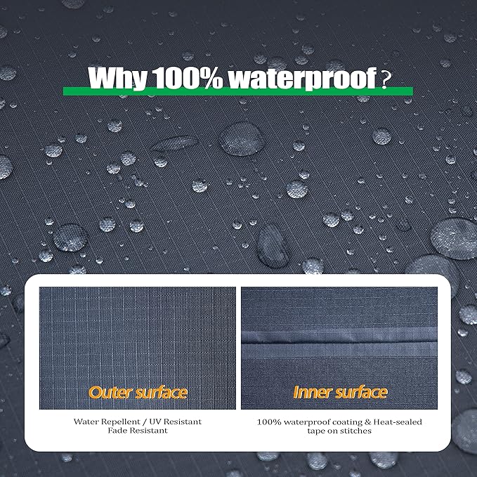 F&J Outdoors Heavy Duty Waterproof Anti-UV Rip-stop Fabric Large Patio Furniture Covers, Grey, 126"x83"x27.5"